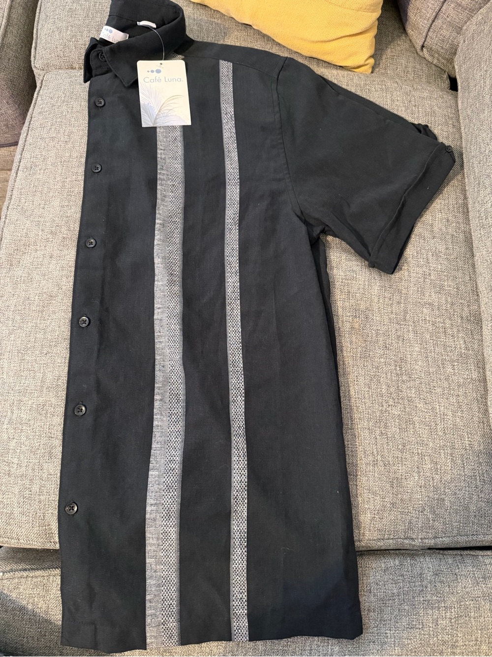 Cafe Luna Men's Black Button-Down Shirt with Gray Stripes Size Large NWT